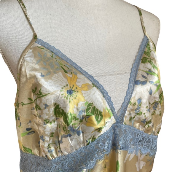 Floral Satin Lace Chemise NEW L Babydoll Daisy Flowers Spaghetti Strap V-neck - Picture 4 of 10